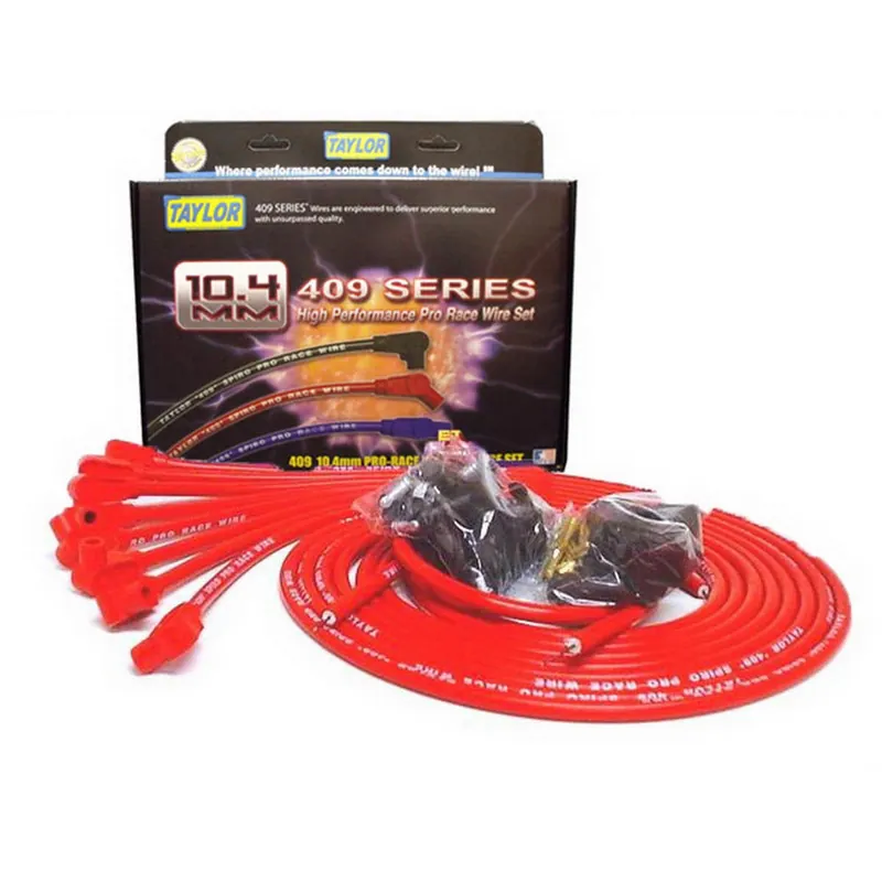 Taylor 409 Pro Race Universal Spark Plug Wire Set - 10.4mm Diameter - Red - 90 Plug Boots - Spiro-Wound Conductor - 8 Cylinder Applications Fresh Stock